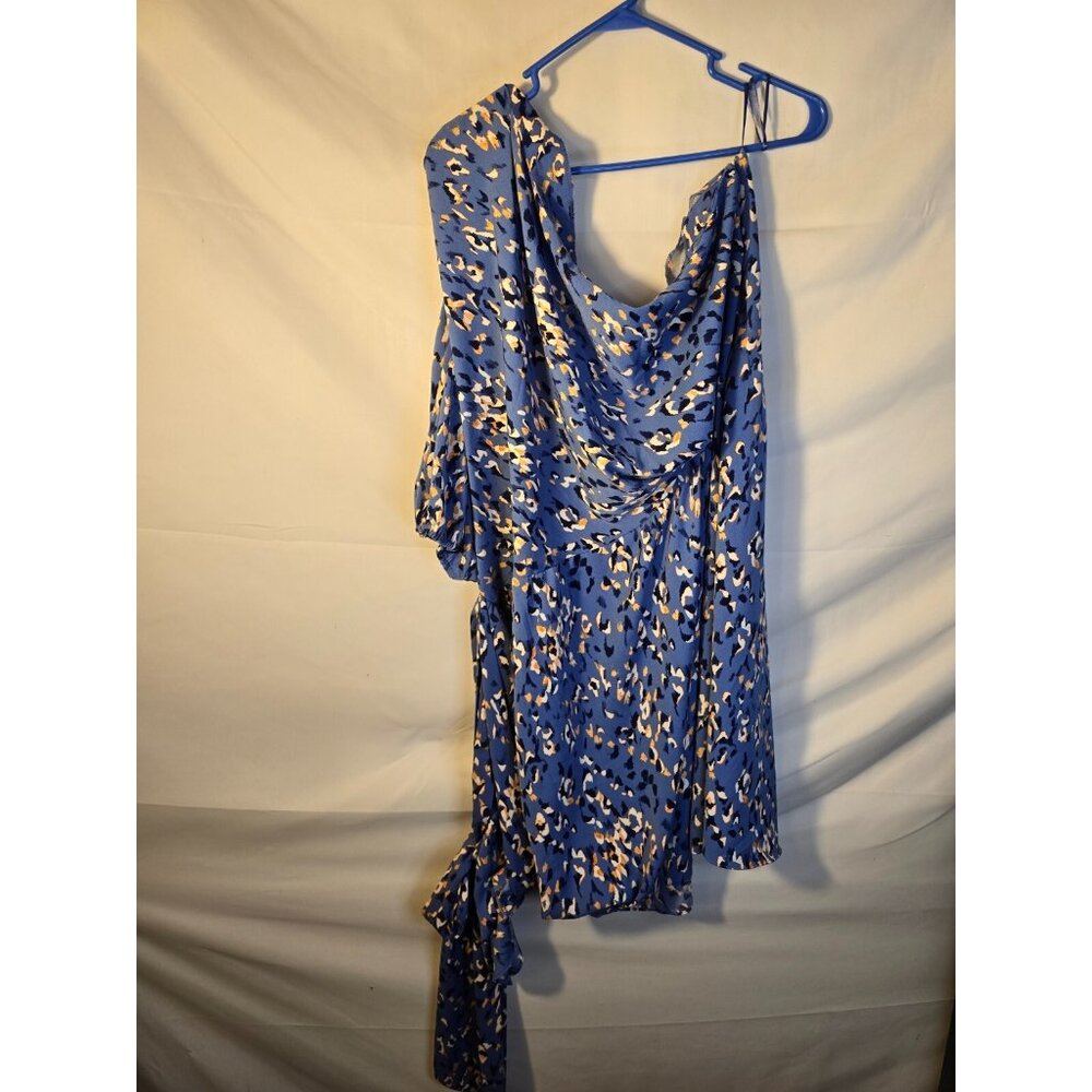 Nine West Sexy Animal Print Party Blue One Shoulder Dress Women’s Plus 3X Fancy